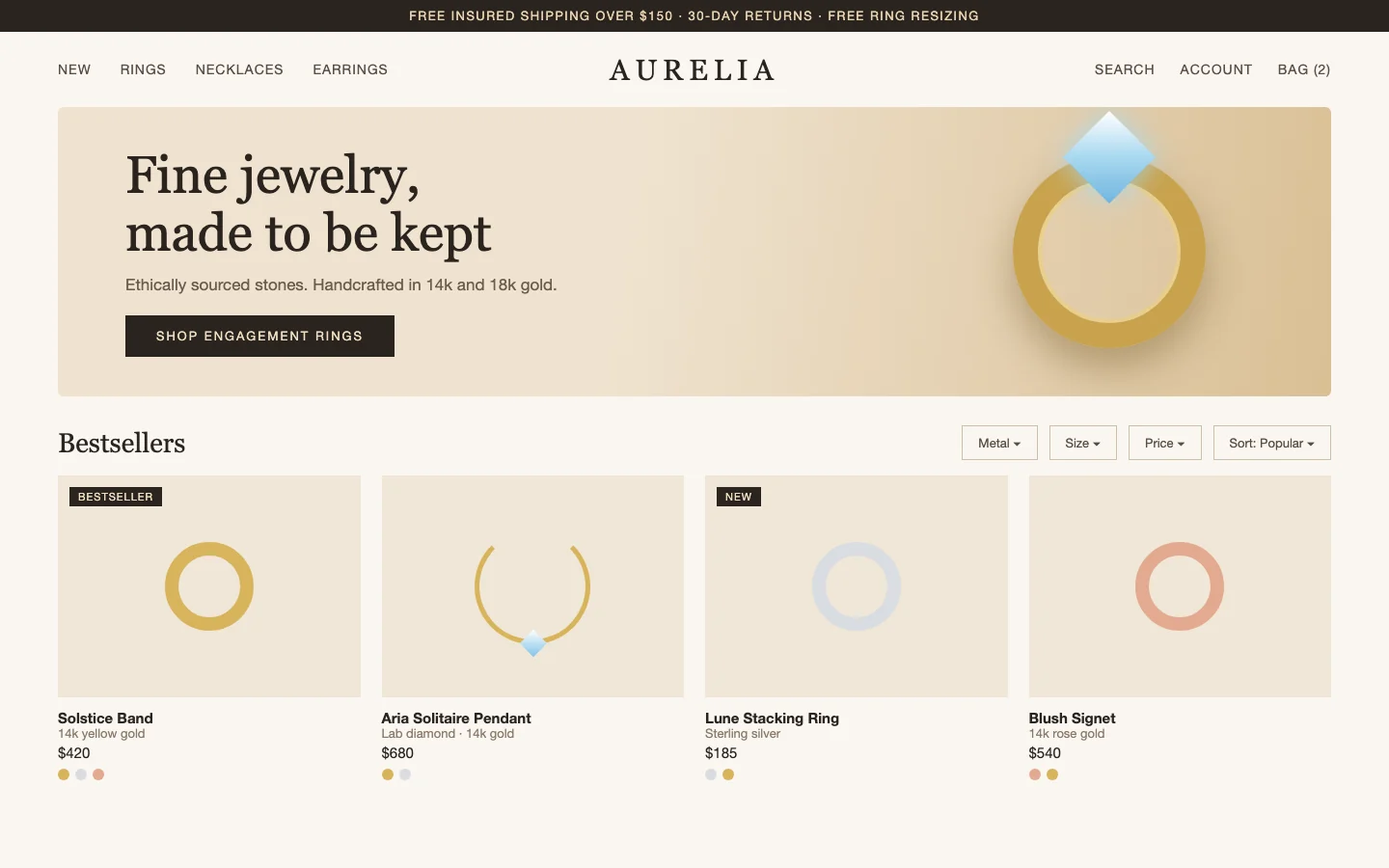 Jewelry Online Store concept design