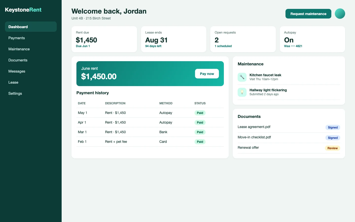Property Manager Tenant Portal concept design
